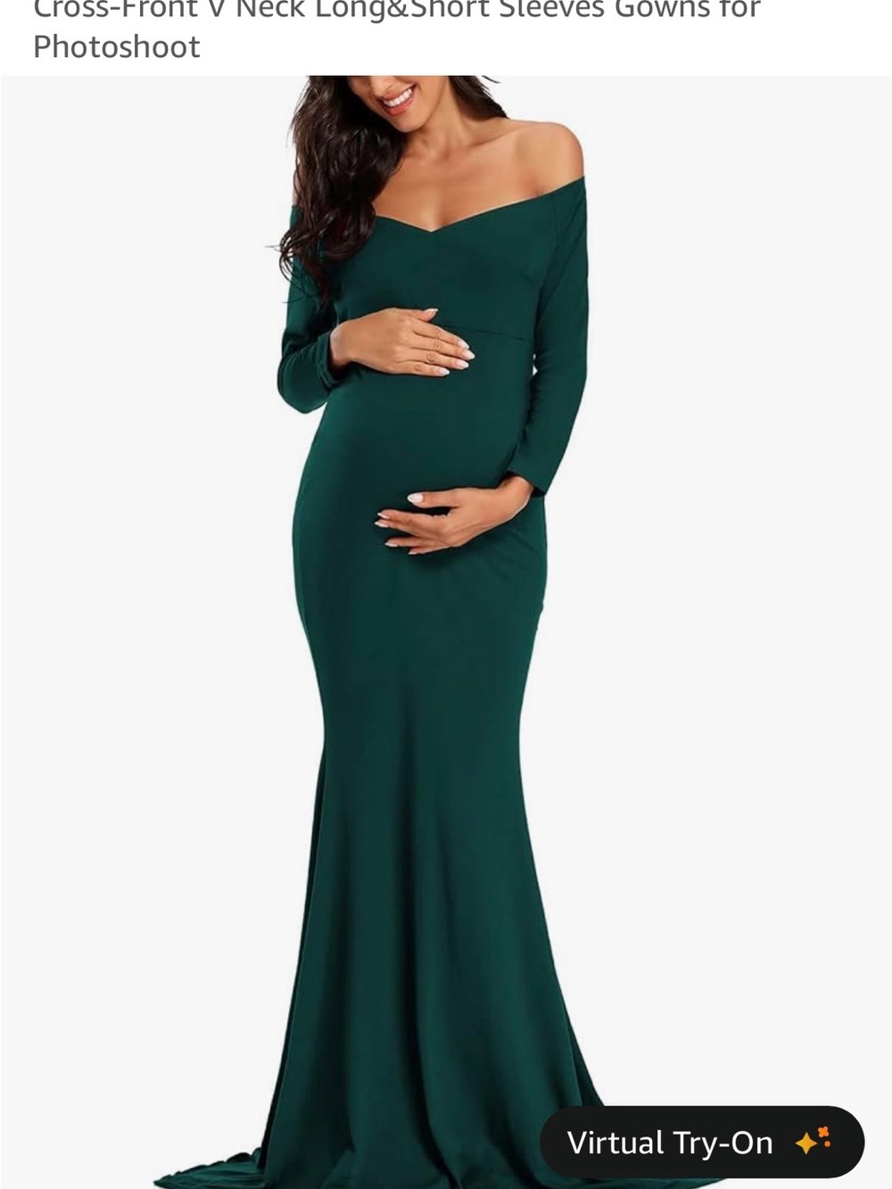 Off-Shoulder Maternity Mermaid Gown in Deep Green